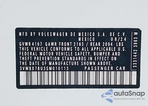 2025 Volkswagen Jetta 1.5T Sport из США, поврежденный, VIN 3VWBX7BU3SM010113